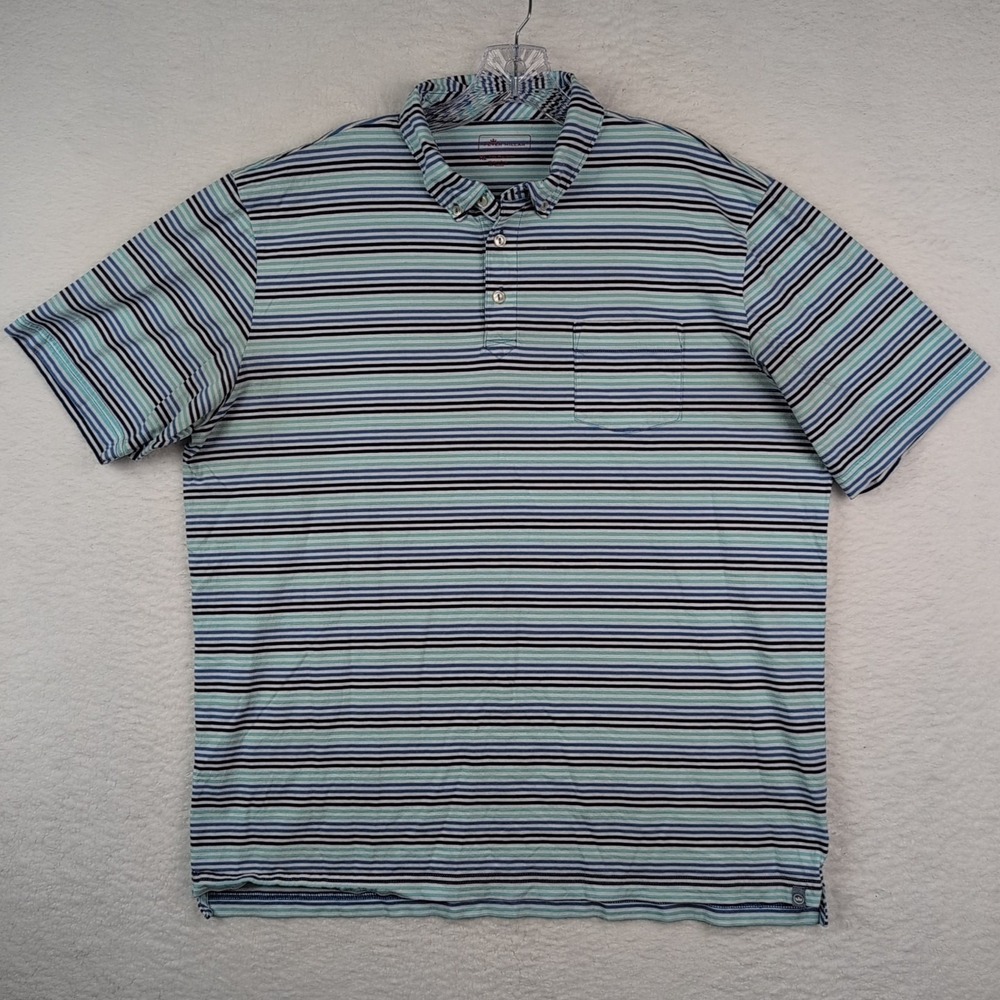 Peter Millar 100% Pima Cotton Blue/White Stripe Golf Pocket Polo Shirt Men's XL